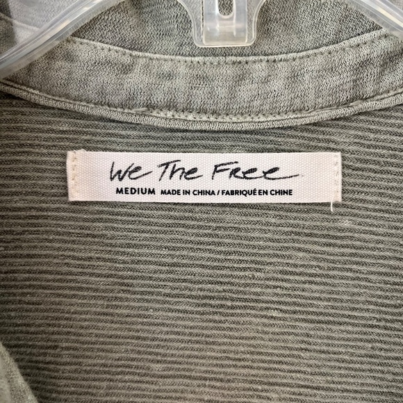 Free People Sz M Oversized Sahrah Star Shirt Green Olive V Neck Linen Blend - Picture 6 of 15